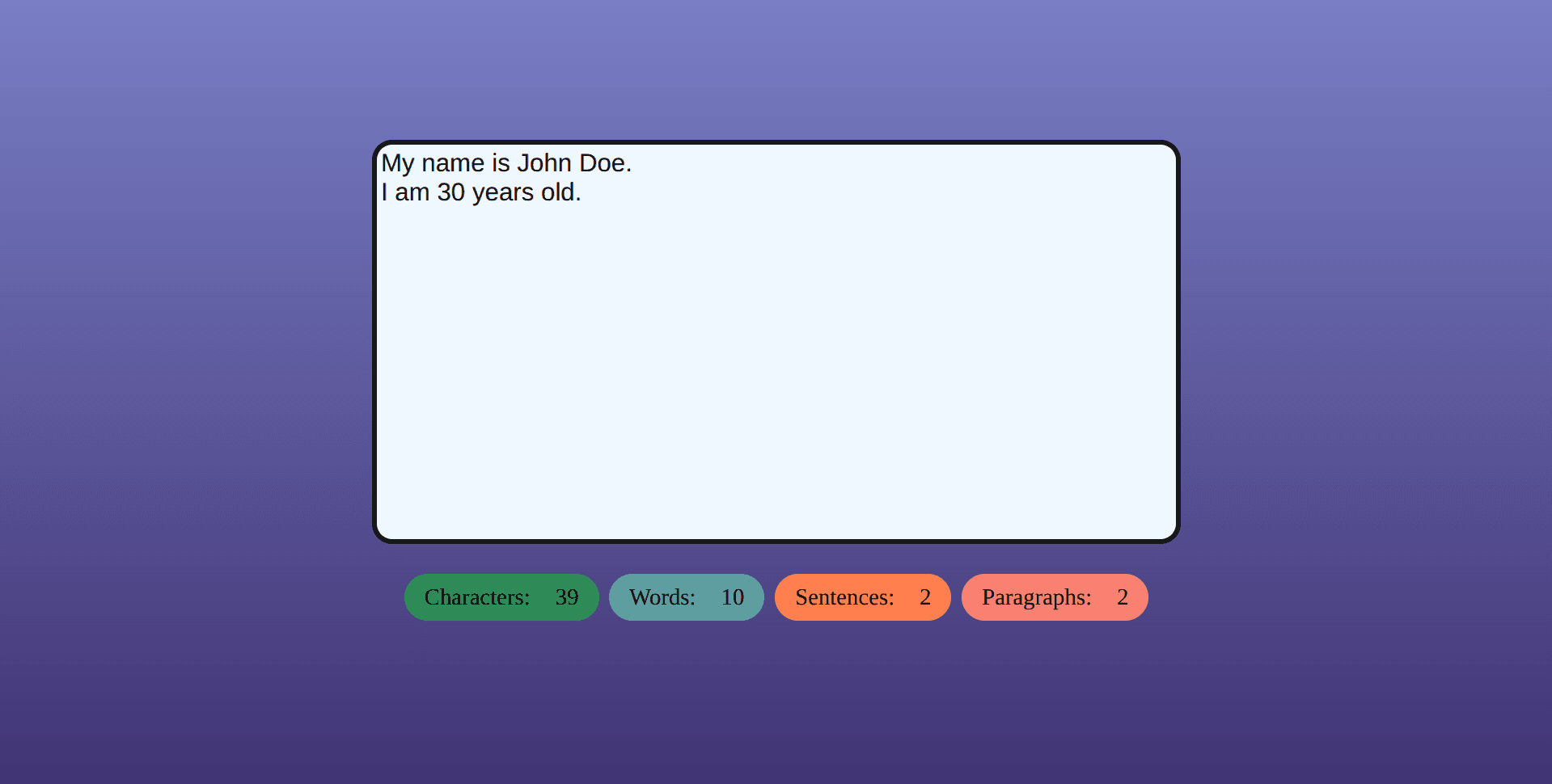 Screenshot of Vocabulary Counter
